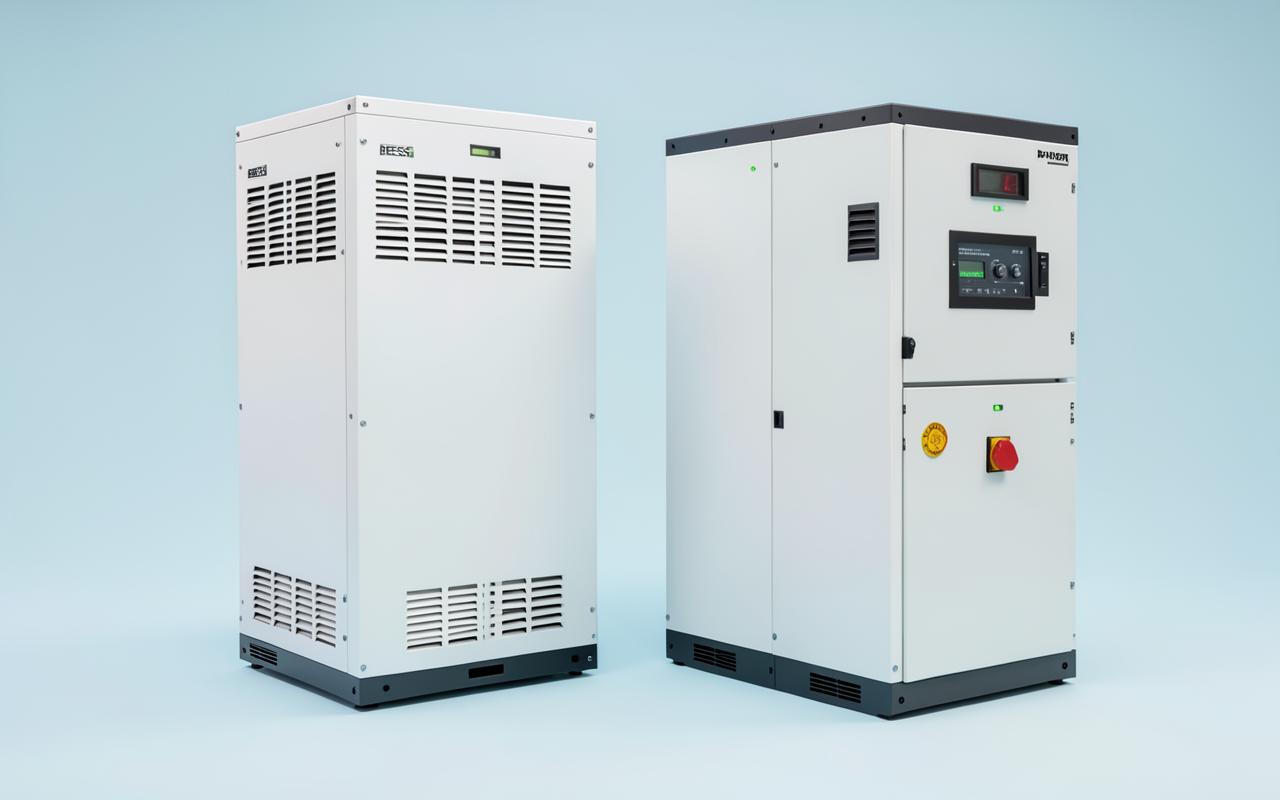 Commercial battery energy storage system cabinet with lithium battery modules and energy controls